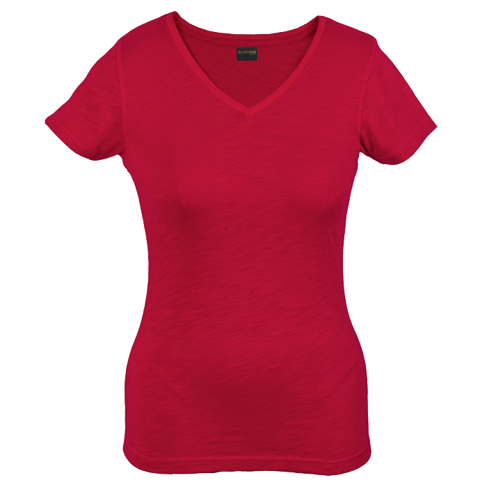 Ladies Slub V Neck T-Shirt  Red / XS / Last Buy - 