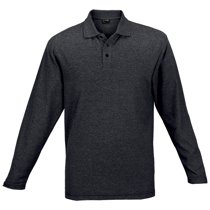 Mens 175g Pique Knit Long Sleeve Golfer Charcoal Heather / SML / Regular - Golf Shirts