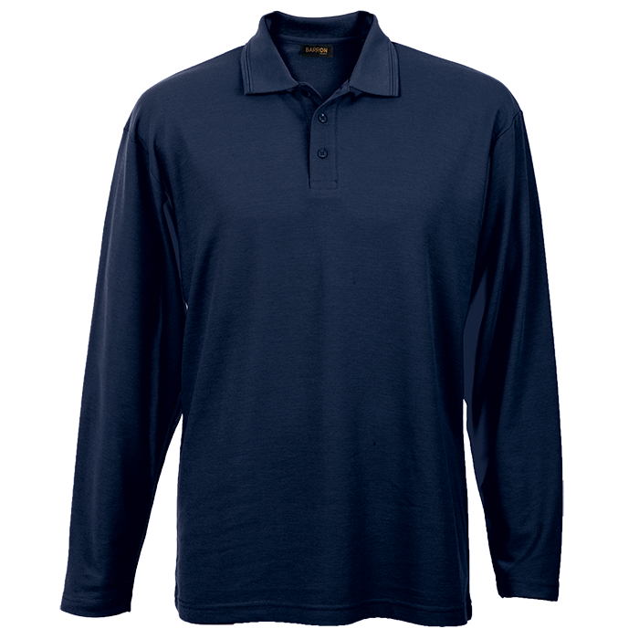 Mens 175g Pique Knit Long Sleeve Golfer Navy / SML / Regular - Golf Shirts