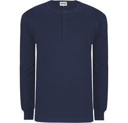 Mens Long Sleeve Henley T-Shirt - Navy Only-