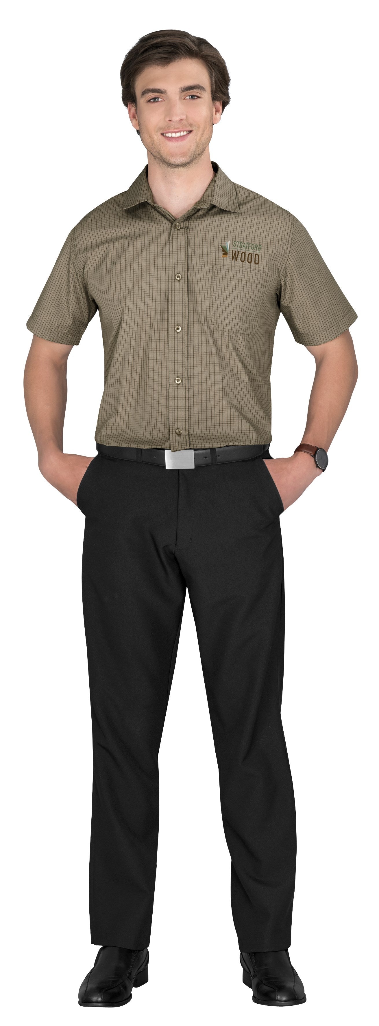 Mens Short Sleeve Huntington Shirt - Black Only-2XL-Khaki-KH