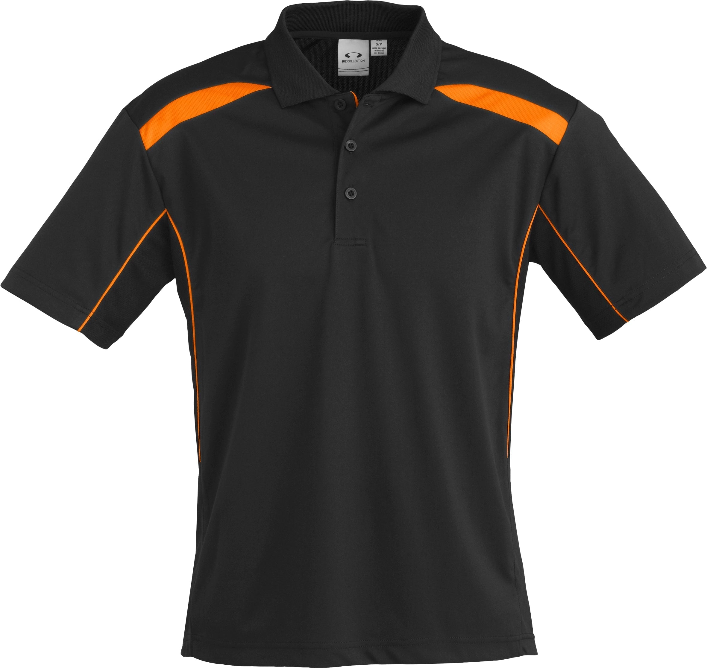 Mens United Golf Shirt - Red Only-L-Black With Orange-BLO