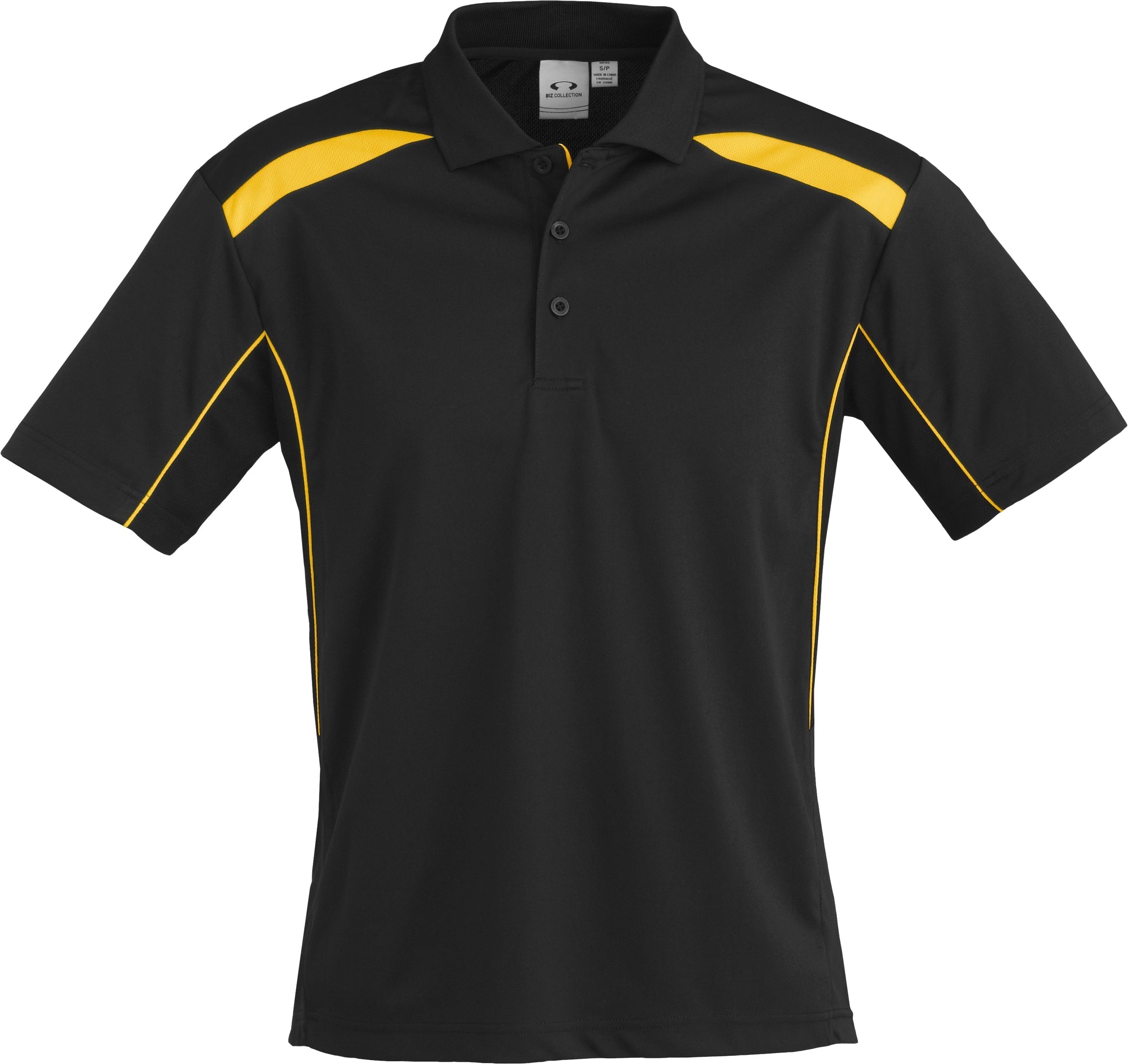 Mens United Golf Shirt - Red Only-L-Black With Yellow-BLY