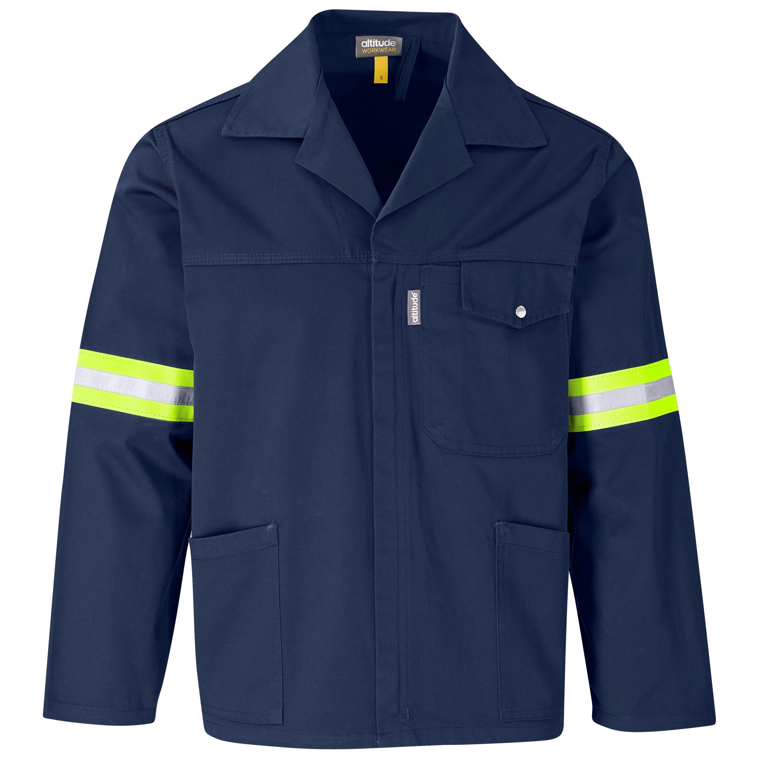 Site Premium Polycotton Jacket - Reflective Arms & Back - Yellow Tape-L-Navy-N