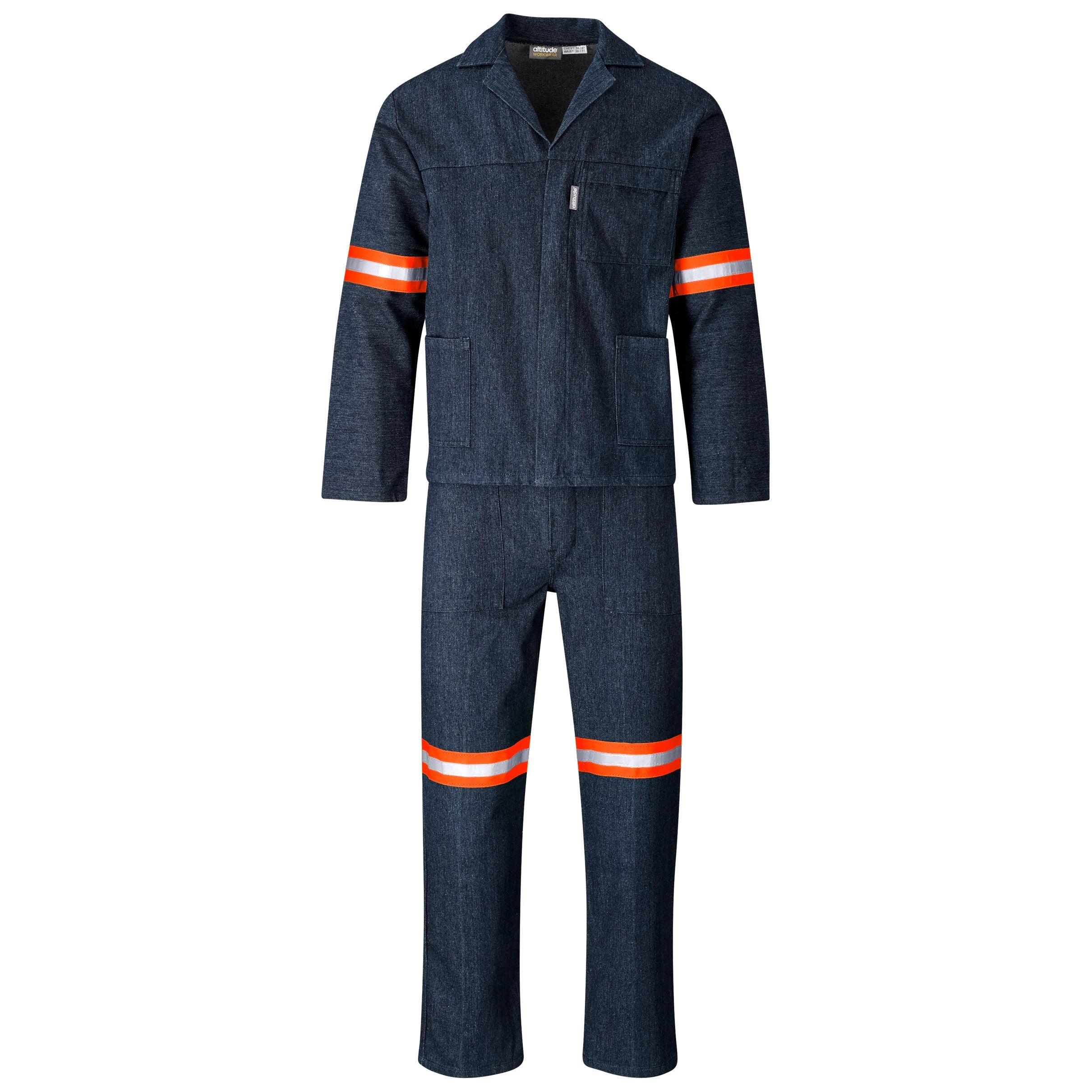 Vintage 100% Cotton Denim Conti Suit - Reflective Arms & Legs - Orange Tape-32-Dark Blue-DB