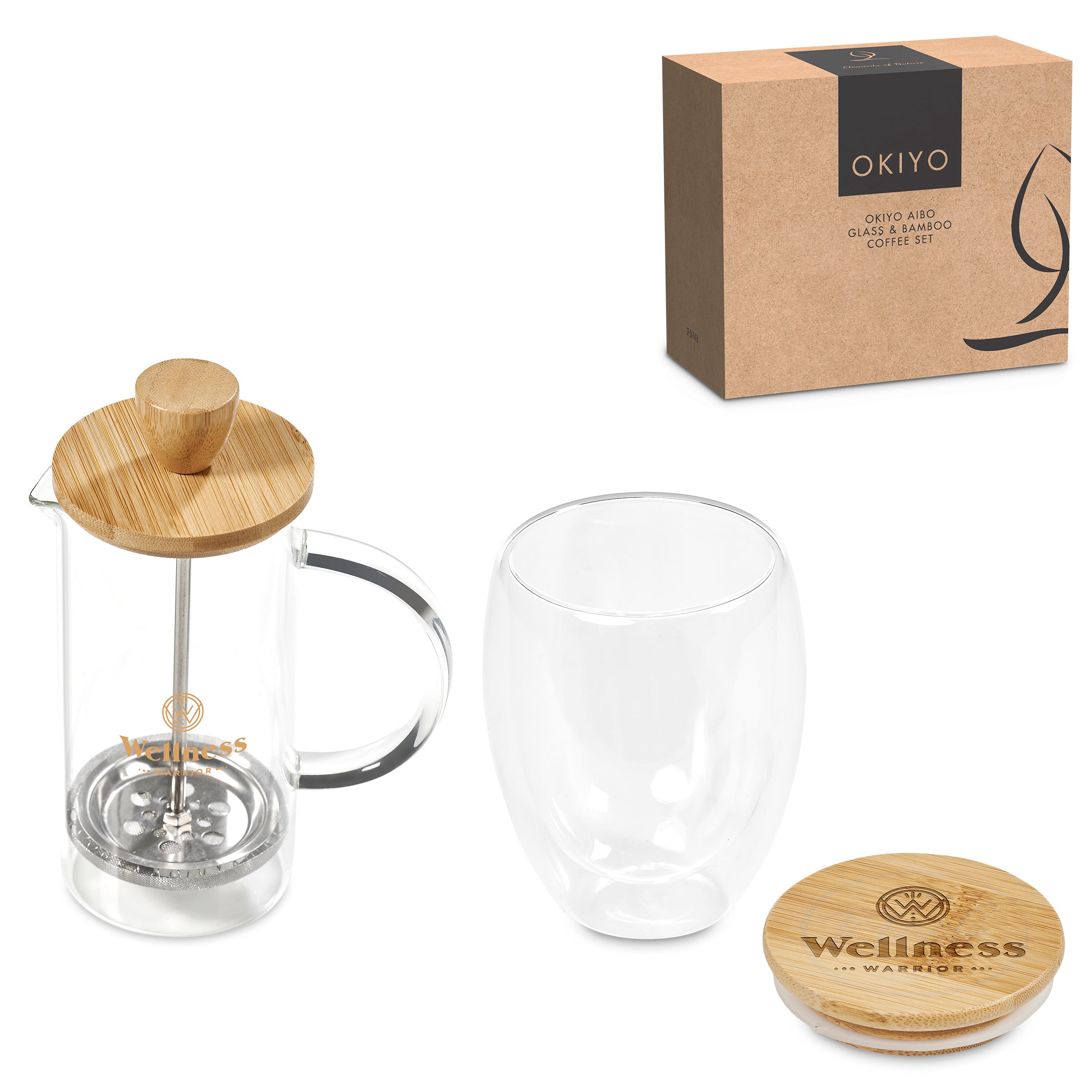 Aibo Glass & Bamboo Coffee Set