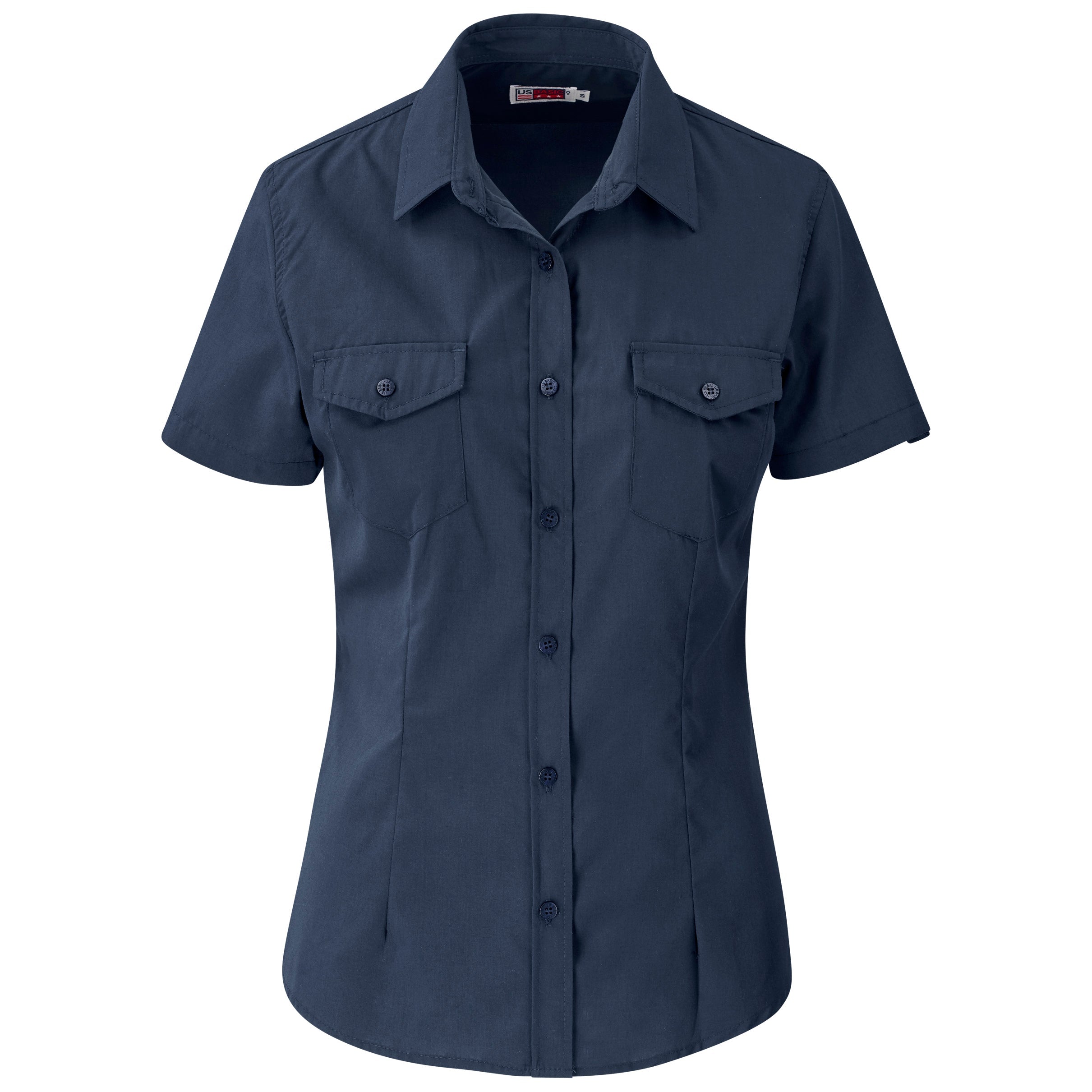 Ladies Short Sleeve Kensington Shirt-L-Navy-N